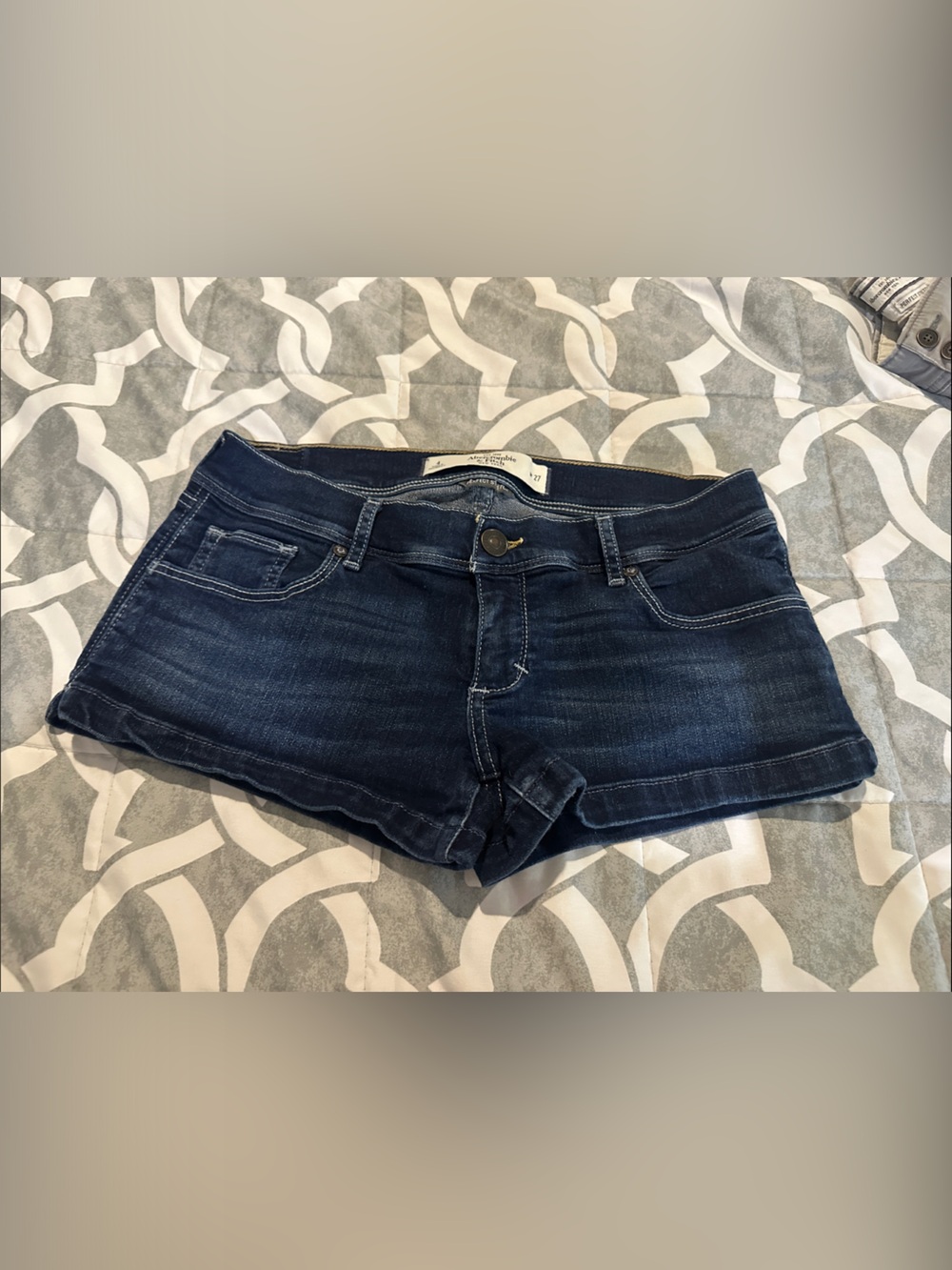 Abercrombie & Fitch Dark Blue Denim Shorts - Low Rise Five-Pocket